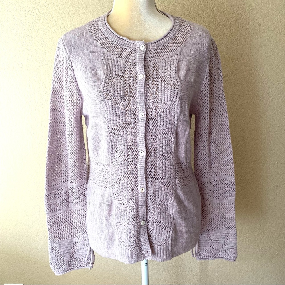 Sundance Beaux Pointelle Lilac Cardigan Sweater - Picture 9 of 9